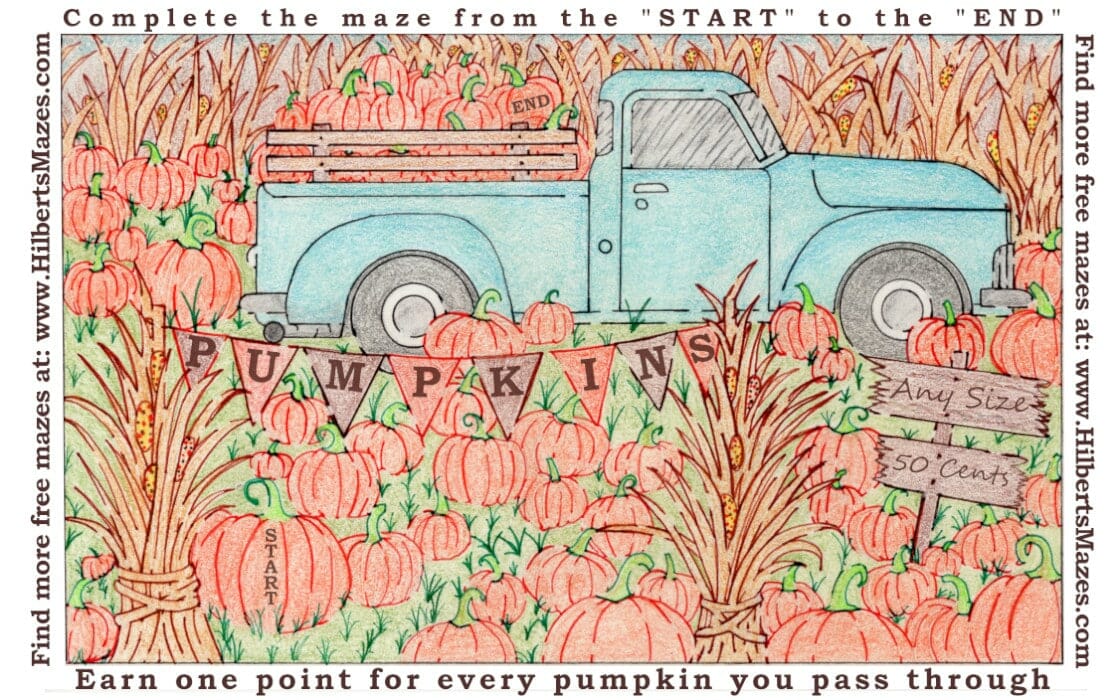 Free Printable Hand Drawn Fall Pumpkin Patch Maze and Word Puzzle. Perfect for Halloween or Fall parties. Easily downloadable free printable PDF format. Great Mazes and Games for both kids & adults very challenging but fun.