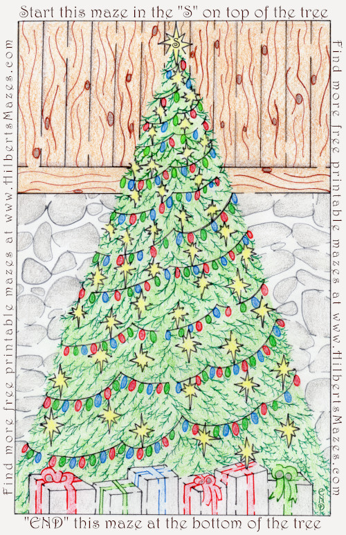 Free Printable Hand Drawn Christmas Tree Maze and Puzzle. Perfect for Xmas family events or Christmas activities. Perfect for teachers, day care and school parties. Easily downloadable free printable PDF format. Great Mazes and Games for both kids & adults very challenging but fun.